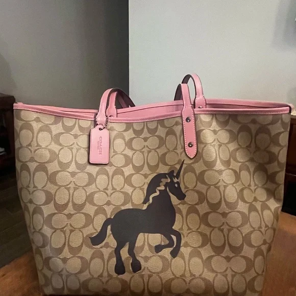 Coach Tan and Pink Signature Tote - Picture 2 of 5